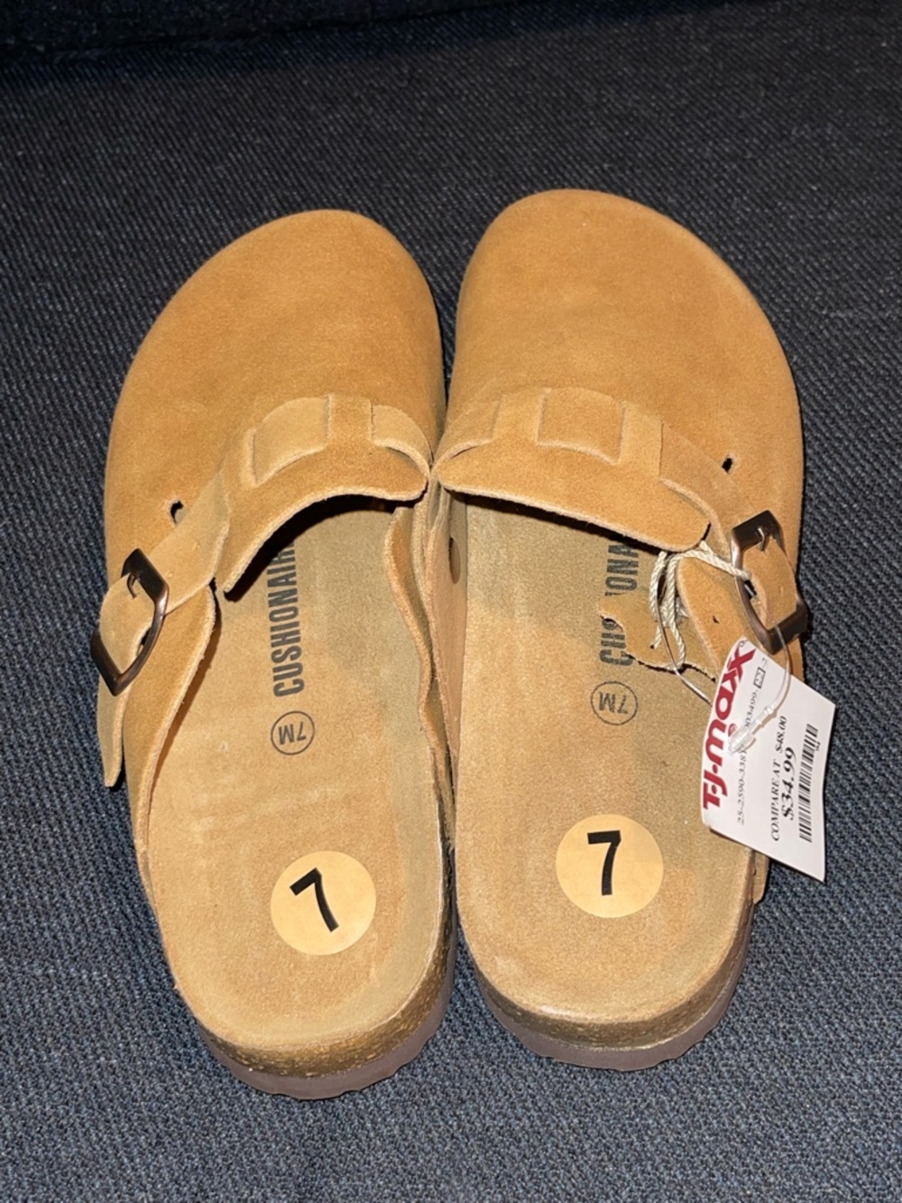 Cushionaire Suede Buckle Sandal in Tan